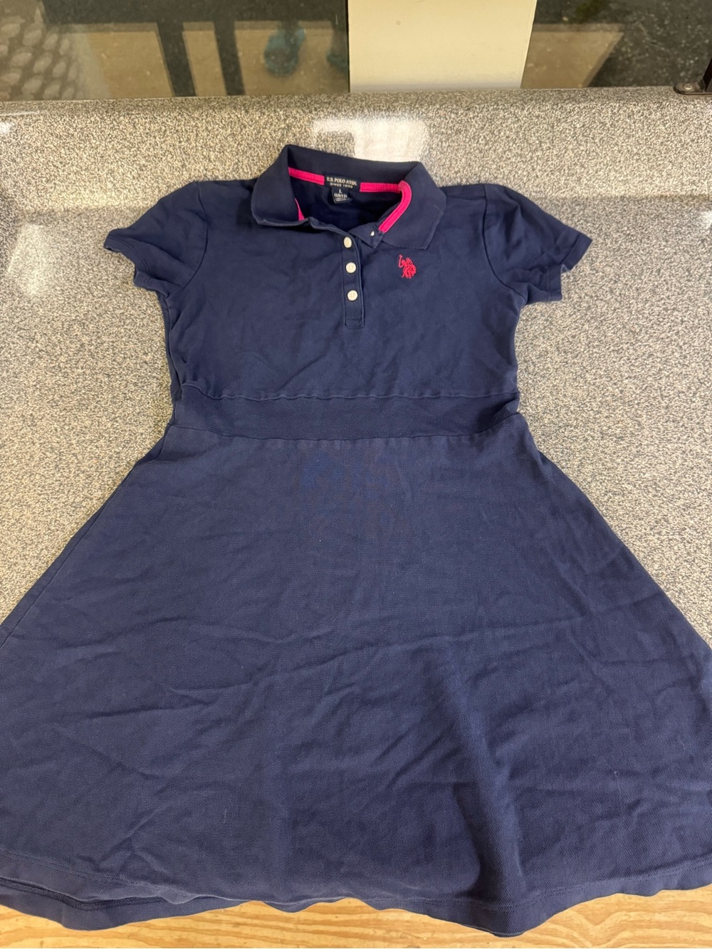 U.S. Polo Association Navy Polo preppy Girls Dress with Pink Logo size L 10/12